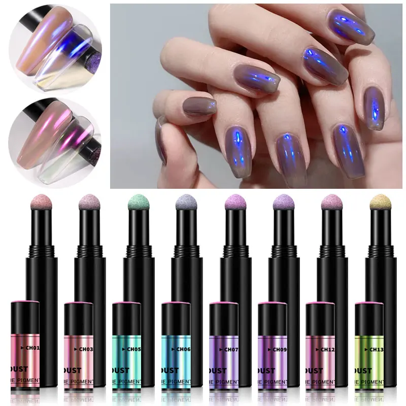

1 Pc Neon Aurora Solid Powder Air Cushion Magic Pen 8 Colors Nail Art Laser Magic Mirror Effect Phantom Nails Pen Manicure Tool