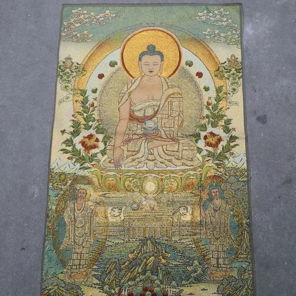 

Home Decor 35" Thangka embroidery Tibetan Buddhism silk embroidery brocade Nepal Great Buddha Tathagata Thangkas