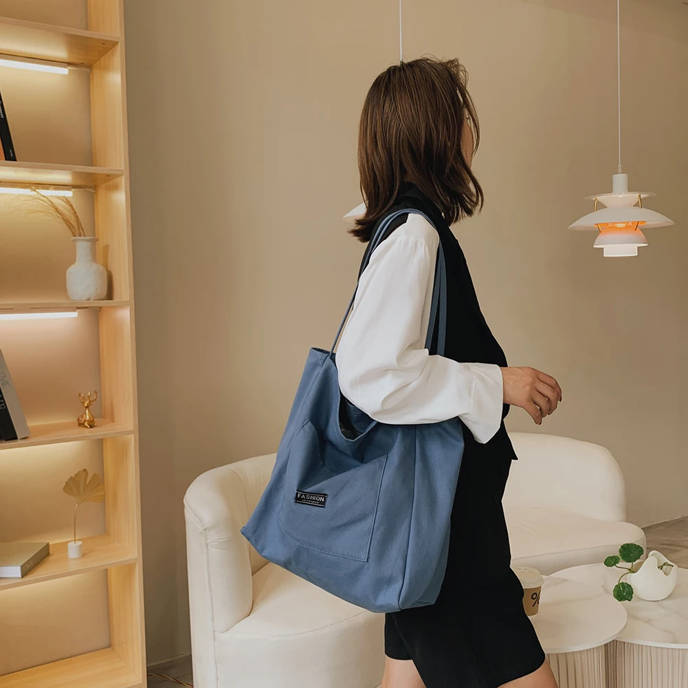 

Vintage Women's Bag Pure Color Shopping Bag Women Casual Canvas Shoulder Bags Large Capacity Tote Luxury Designer Handbags