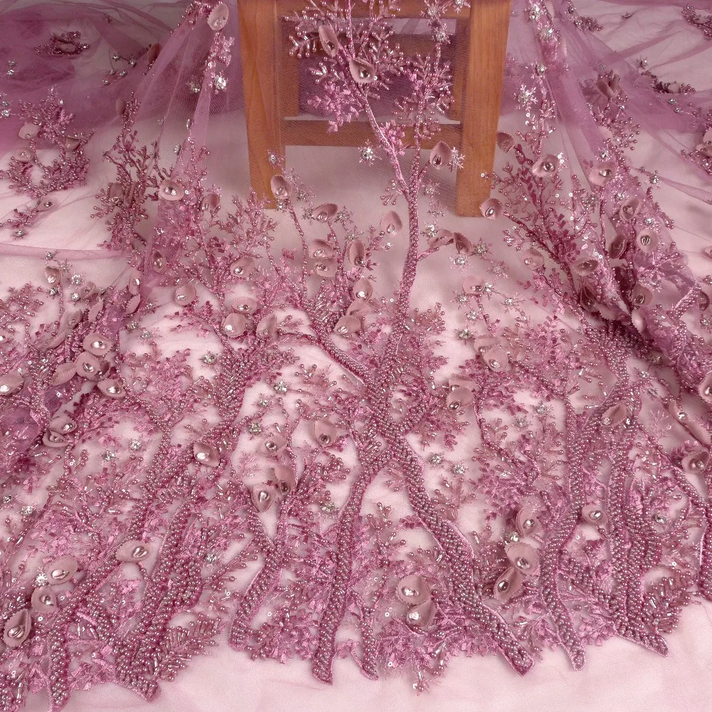 Хорошие новости, есть несколько ярдов La Belleza грязно-розовый ручной работы Бисероплетение Кристалл 3D Цветы вечернее платье кружевная ткань 1 ярд