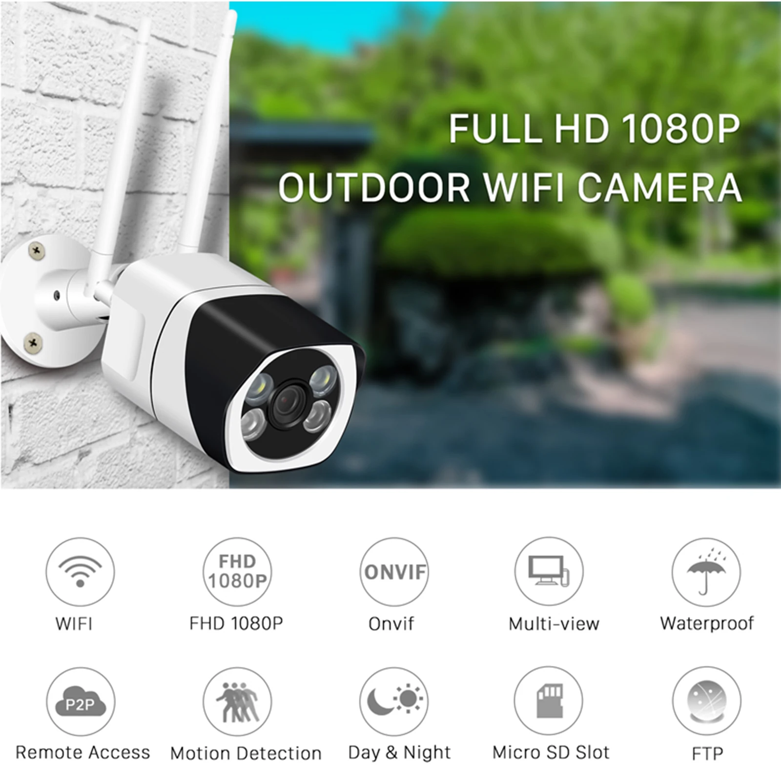 Беспроводная уличная Wi-Fi камера видеонаблюдения HD 1080P водонепроницаемая с