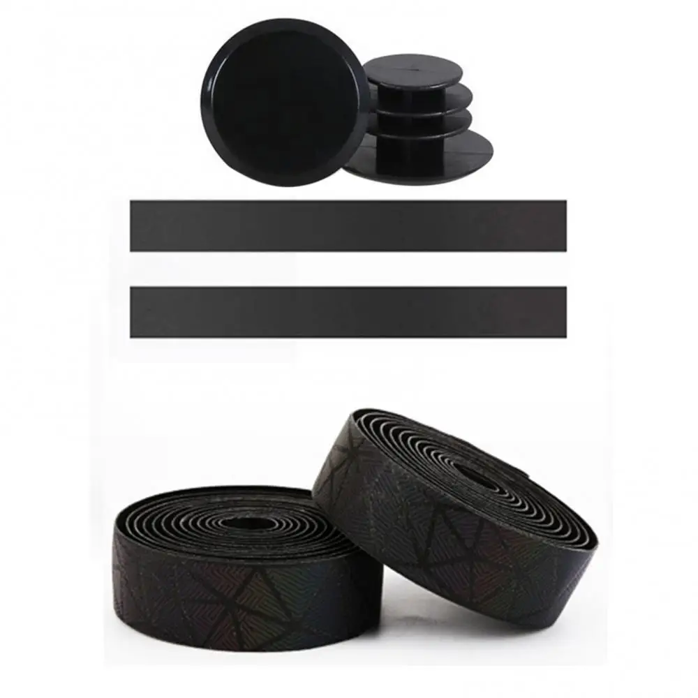 

80%HOT2Pcs Bicycle Reflective Handlebar Tape Safe Night Riding Hand Belt with Bar Plug