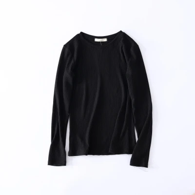 o neck black Новые тонкие женские трикотажные футболки с длинным рукавом и круглым вырезом, однотонные обтягивающие повседневные топы, зимние вязаные топы с высоким воротом - Цвет: o neck black