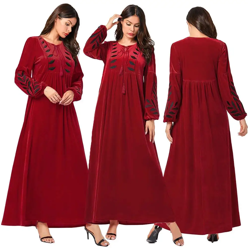 Женское бархатное Макси платье Abaya длинное Кафтан с вышивкой в арабском и