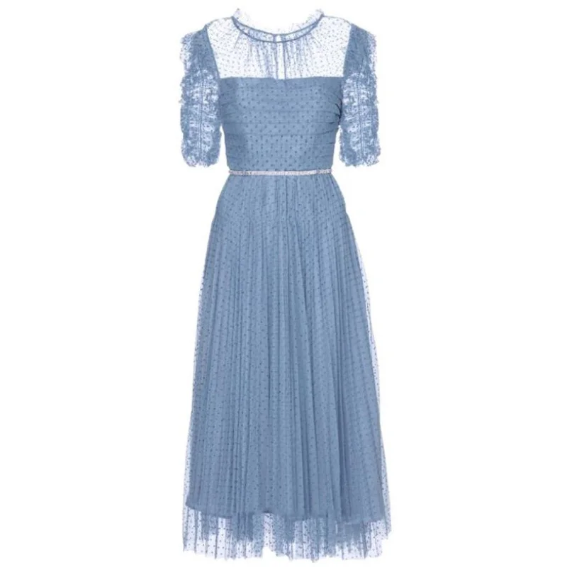 

Vestido de encaje para mujer, prenda de alta calidad, Color azul, novedad, Primavera, 2021