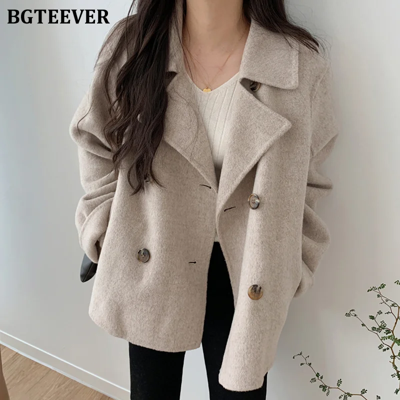 

2021BGTEEVER Casual Thicken Warm Women Blend Coats Winter Ladies Outwear Tops Long Sleeve Double Breasted Female Woolen Jackets