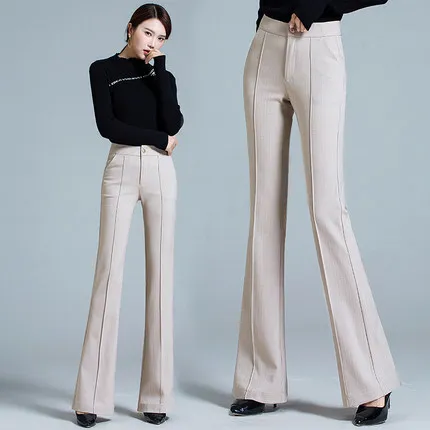 Autumn new women's pants high waist stretch thin flared pants casual straight trousers drape micro trousers women's trousers