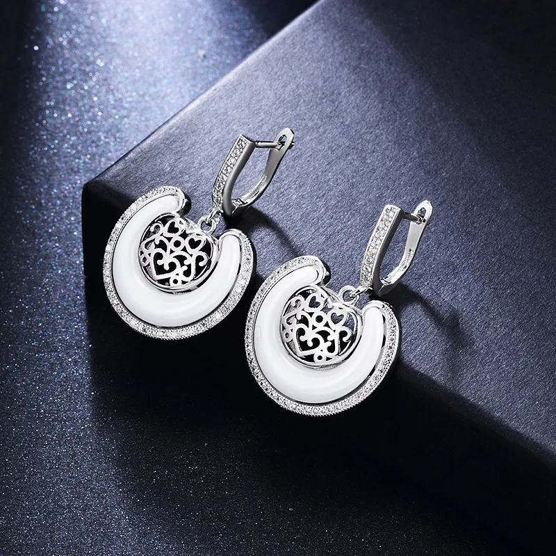 silver white MAIKALE модные дизайнерские круглые керамические серьги в форме сердца, позолоченные серебряные серьги-капли для женщин, ювелирные изделия, подарки - Окраска металла: silver white