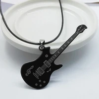 new fashion men titanium tteel guitar necklace musical note bass pendant instrument with metal bead chain jewelry gift