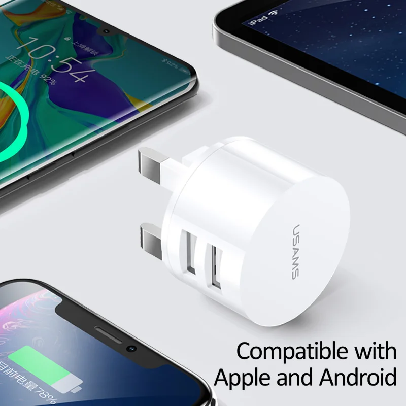 usams 5v 2 1a min eu uk us plug mobile phone charger for iphone samsung huawei ios android 2 ports white travel wall charger free global shipping