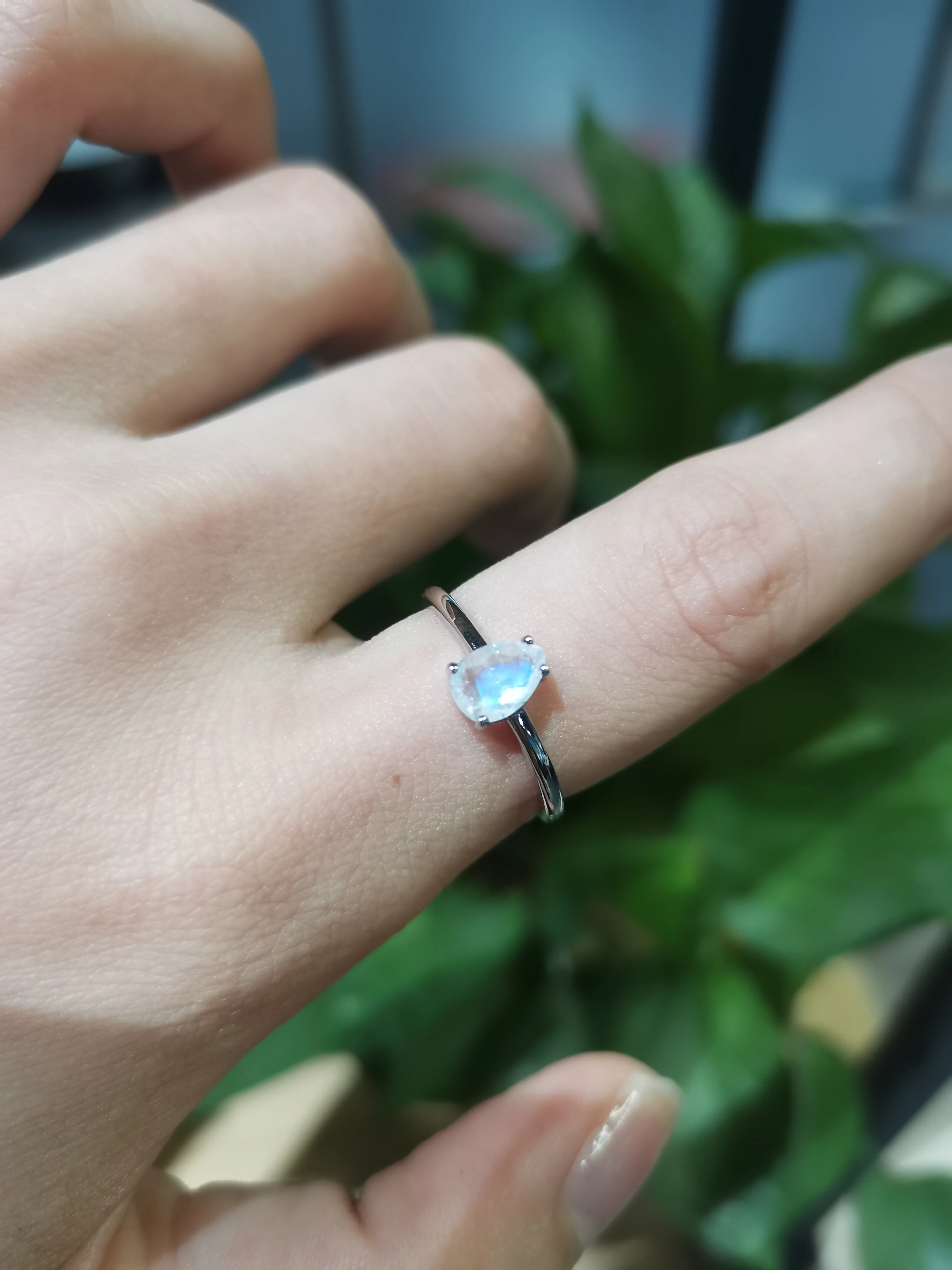 

High Quality Silver Jewelry Hot Selling Pear 5x7mm Natural Moonstone Ring Engagement Wedding Ring For Women Gift