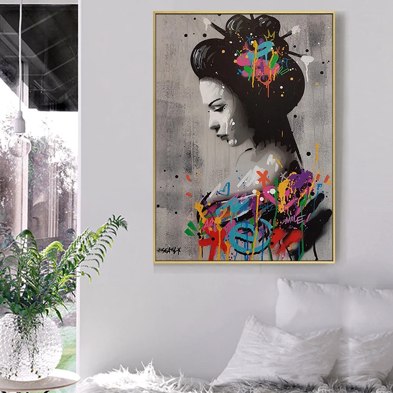 

Woman Oil Painting on Canvas Painting Graffiti Colorful Cuadros Posters and Prints Wall Art Picture for Living Room Decor