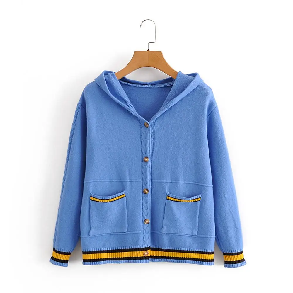 

2020 autumn and winter women cardigan knitted short loose hooded wild thick sweater