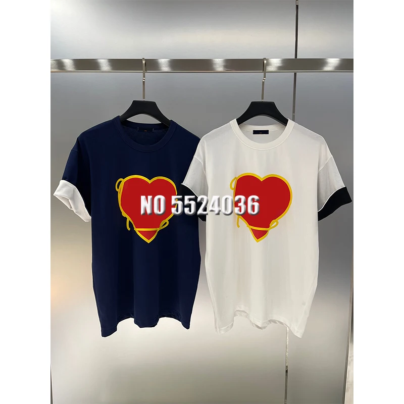 

2022 Summer Women Cotton T-shirts Casual Heart Pattern O-neck Tops Tee Female T Shirt Short Sleeve Loose T Shirt Streetwear T s