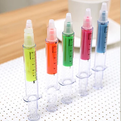 

1Pc Creative Syringe Pen Random Stationery Fluorescent Needle Tube Shape Highlighter Marker Nite Writer Pens