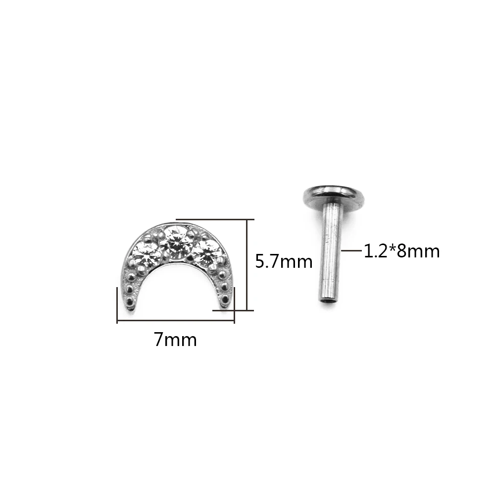 1pcs 316L Surgical Steel 16g moon shape zircon  threaded Labret Piercing body  jewelry forward helix flat back earring images - 6