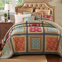 pastoral pure cotton plaid embroidery patchwork quilt full queen king size 3pcs bedcover bedspread pillow sham parure de lit yh