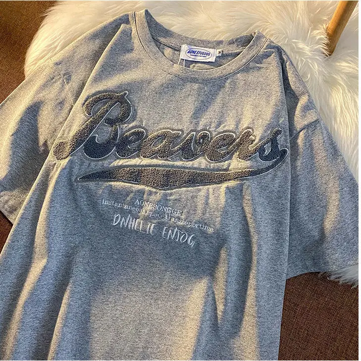 

Embroidered Short-sleeved T-shirt Women Half-sleeved Loose Letter Printing 2021 Summer New Top Korean Version