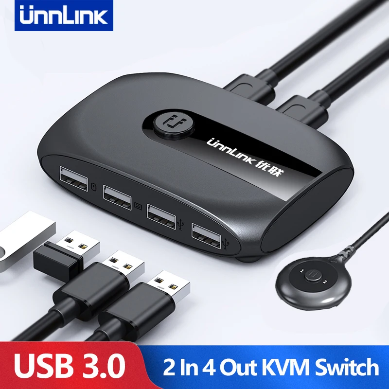 

Квм-переключатель Unnlink USB 3,0 2,0, переключатель с удлинителем для клавиатуры, мыши, принтера, U-диска, 2 шт., хост-компьютера, ноутбука, Share, 4 USB