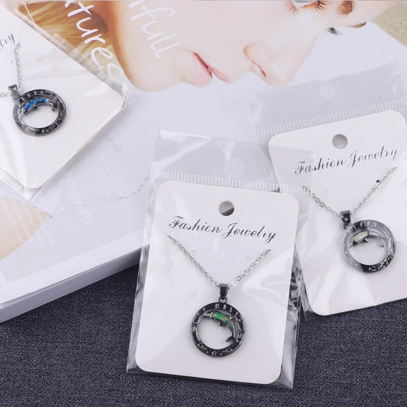 

Top Quality Dolphin & Circle Pendants Black Gold Filled Blue /White Necklace For Women Engagement Fashion Animal Jewelry