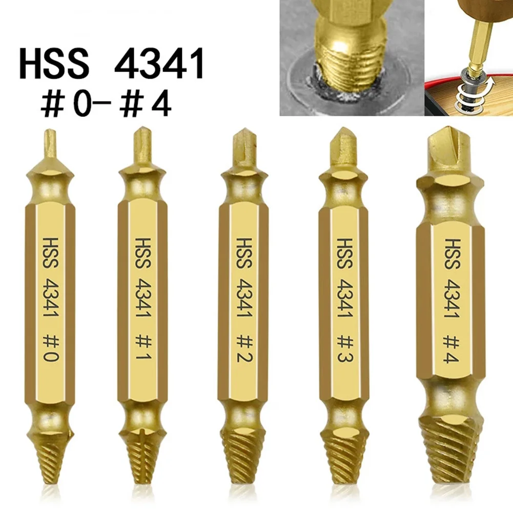 

5PCS Broken Bolt Damage Screw Remover Extractor Drill Bits Set That Meets The Needs Of Different Screws And Bolt Sizes Gold