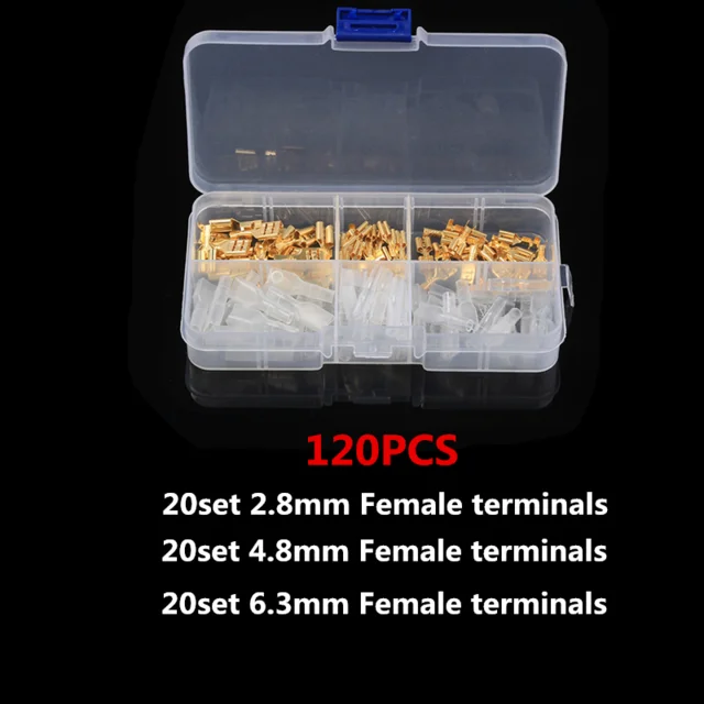 120 PCS 120/270 шт 2,8/4,8/6,3 мм Торцевая заглушка весенних холодов-Пресс изолированный клеммный блок провода и кабель разъем Лопата терминал ящик для инструментов - Цвет: 120 PCS