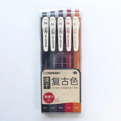 Retro New 5pcs 5 шт./компл. набор гелевых ручек Macaron Выдвижная 0,5 мм офисная Студенческая цветная прессованная черная ручка для подписи школьные принадлежности - Цвет: Retro New 5pcs