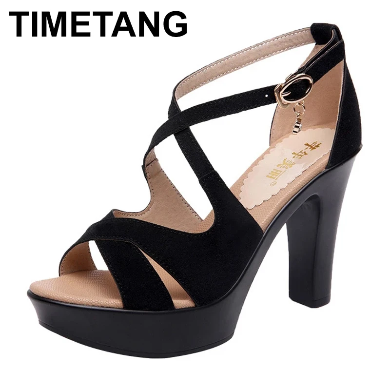 

TIMETANGPlus Size 32-43 Sexy High Heels Sandals Ladies Shoes Summer Block Heel Platform Gladiator Sandals Women Party Sandals
