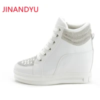 crystal wedges shoes for women high top sneakers black white platform shoes woman sneakers hidden heel 8cm leather casual shoes