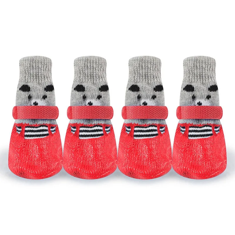 

4pcs/Set Cute Cotton Rubber Pet Dog Shoes Waterproof Non-slip Dog Rain Snow Boots Socks Puppy Large Small Cats Dogs Winter Warm