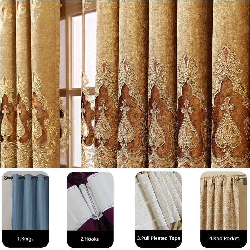 

New European Embroidery Thickening Luxury Window Curtains For Living Room Balcony Bedroom Blackout Curtain Manufacture Fabric