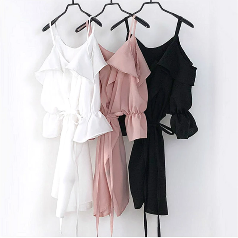 

2020 New French Temperament Dress Women Sweet Ruffled V-neck Sexy Girl Dress Chic High Waist Tie Button Dress Women
