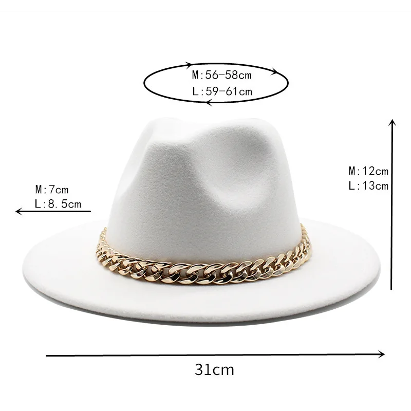 Шляпа-федора новая акриловая Золотая зимняя женская шляпа-федора с цепочкой