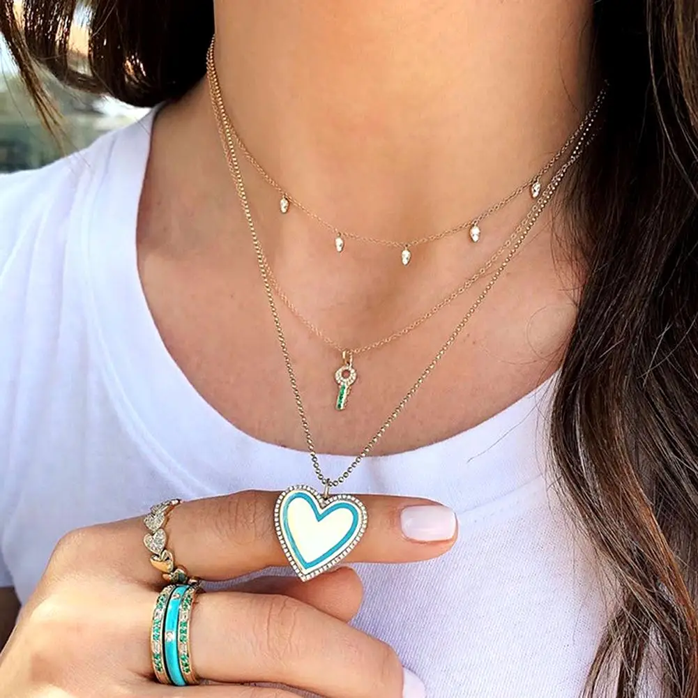 Модные женские подвески в виде сердца стразы инкрустированные цепочки ожерелье