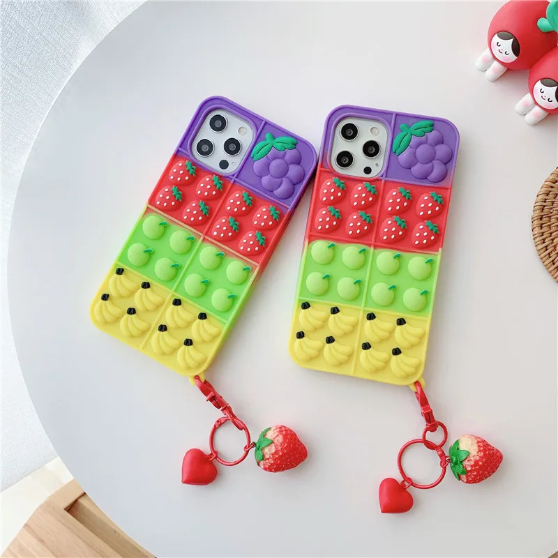 

Cute fruit toy bubble Phone Case For iphone 11 12 Pro Max XS X XR 7 8 plus SE20 Soft silicone Shockproof Cover with gift pendant