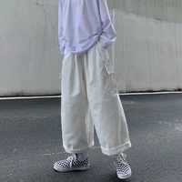 qweek hippie streetwear white cargo pants women harajuku korean fashion oversize khaki wide leg trousers for female black jogger