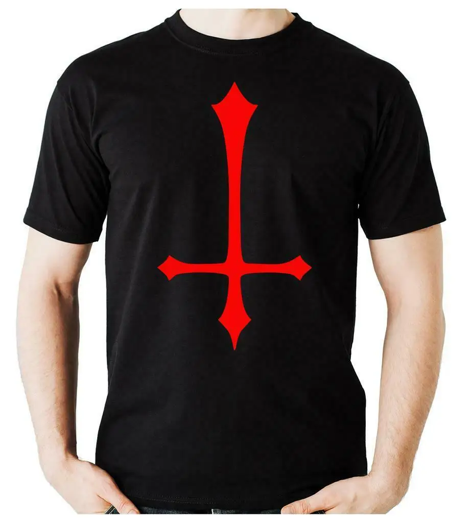 Красный нечестивый перевернутый Средневековый Крест футболка злой готической