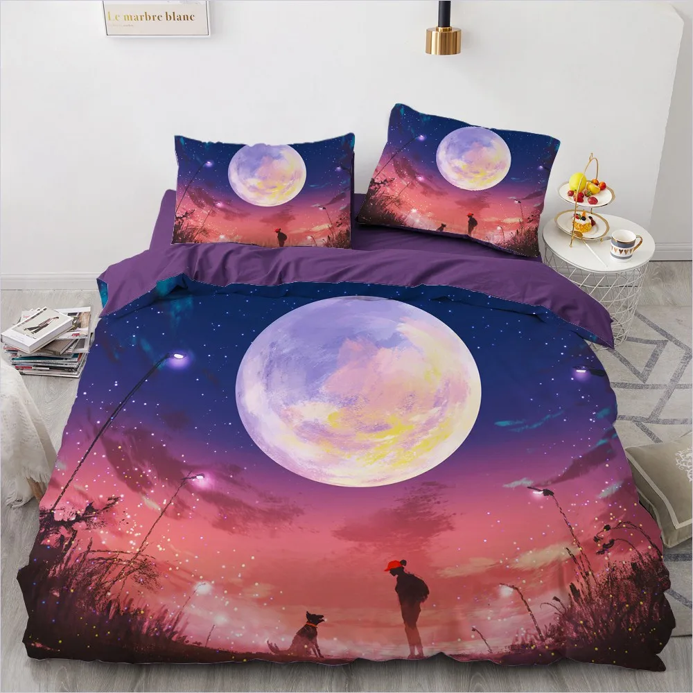 

Landscape Quilt Cover Sets Custom White Comforther Covers Pillow Cases King Queen Single Twin Size 3D Birch Forest Bedding Set