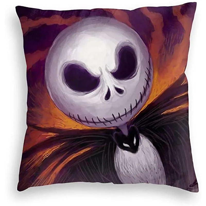 

Nightmare Before Christmas Cartoon Skull Jack Printed Cushion Cover Halloween Decorative Sofa Car Throw Pillow Home Decor Pillow
