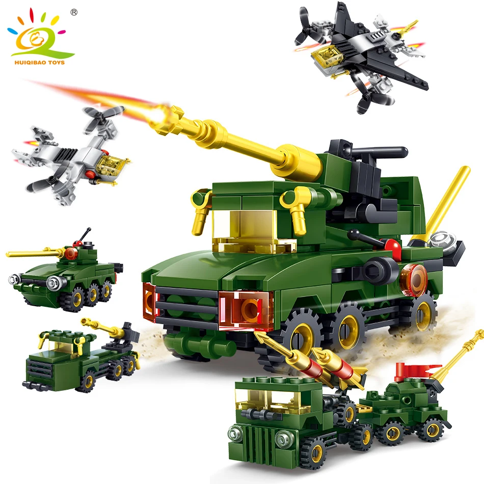 HUIQIBAO игрушки 441 шт. военный грузовик вертолет автомобиль строительные блоки Набор для детей армейский