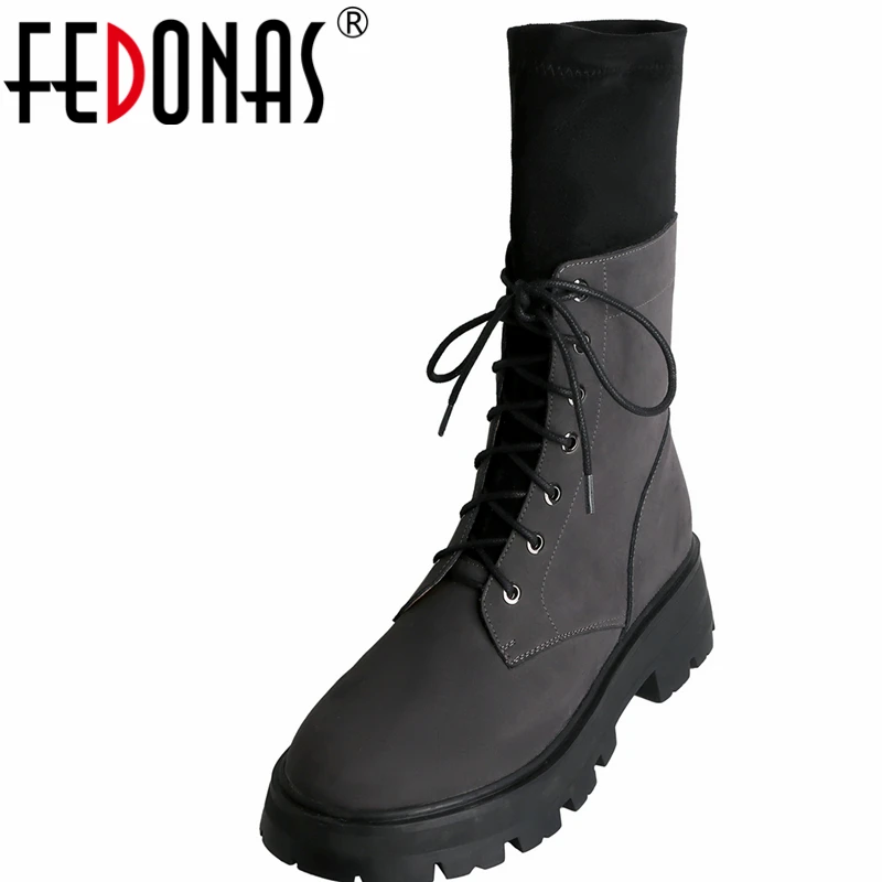 

FEDONAS/женские ботинки до середины икры на шнуровке; Модная повседневная обувь из натуральной кожи на толстом каблуке; Женская обувь на шнуров...