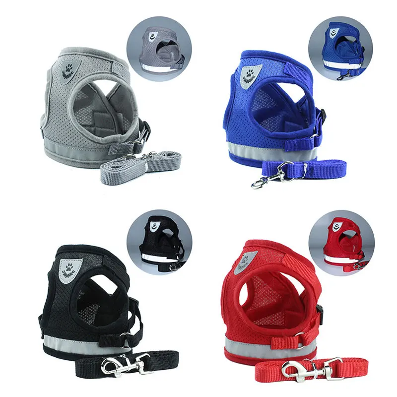 Шлейка для собак регулируемый светоотражающий жилет сетчатый поводок из