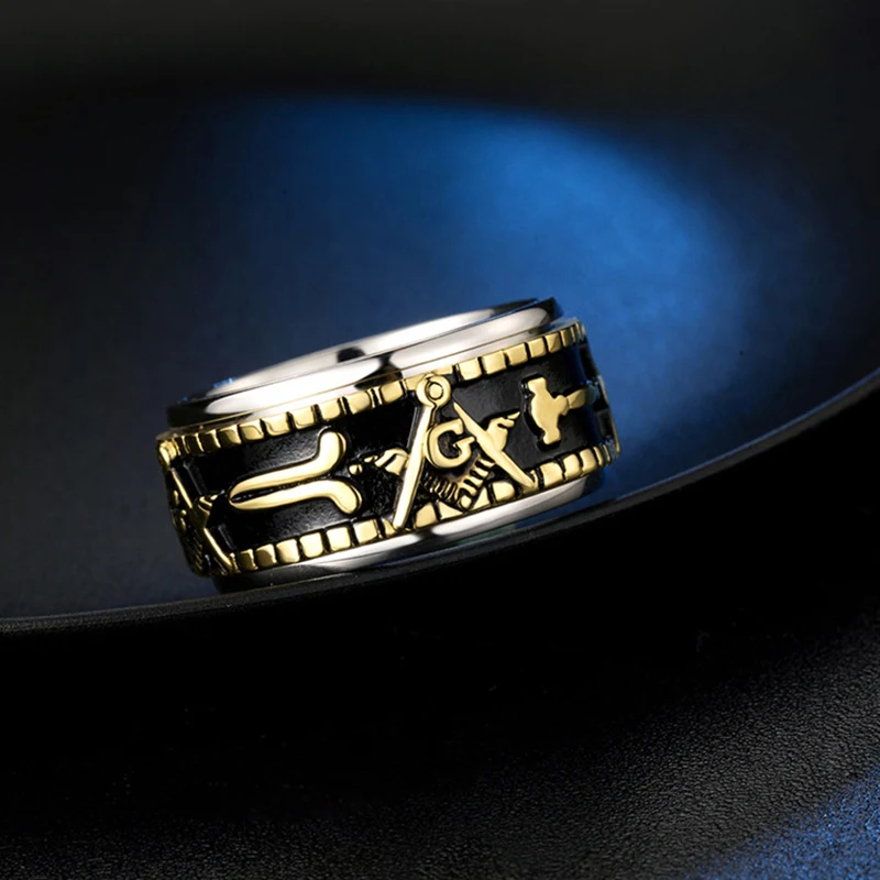 New Masonic Ring for Men Quality Silver Gold Color Stainless Steel Brother Friend Gift Vintage Rotatable Spinner | Украшения и