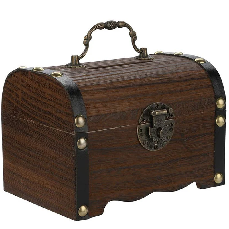Ретро большая емкость деревянная копилка с замком безопасная коробка для денег