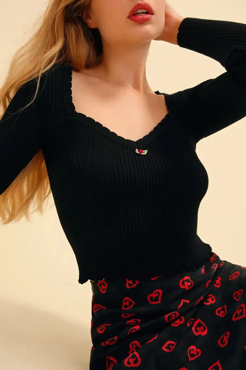 Женский трикотажный свитер с V-образным вырезом и длинным рукавом | Женская