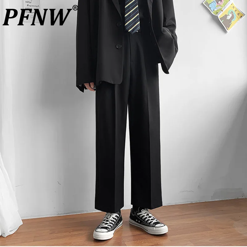 

PFNW Men's Feeling Trousers 2021 Autumn New Trend Ins Straight Suit Pants Loose Preppy Style Casual Clothes Black Male Ins X0711