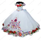 Женское винтажное платье с открытыми плечами, белое платье с цветочной вышивкой, для выпускного вечера, для девушек 15-16 лет, 2022