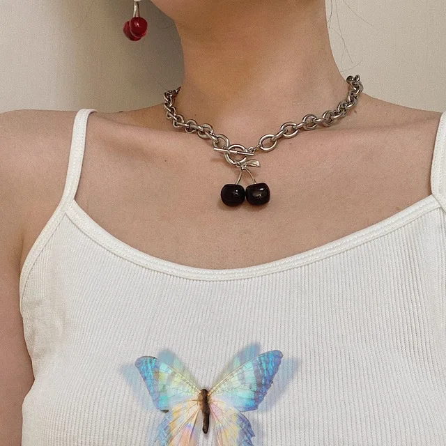 Цепочка-чокер Женская винтажная с подвеской в виде черной вишни металлическая 2020