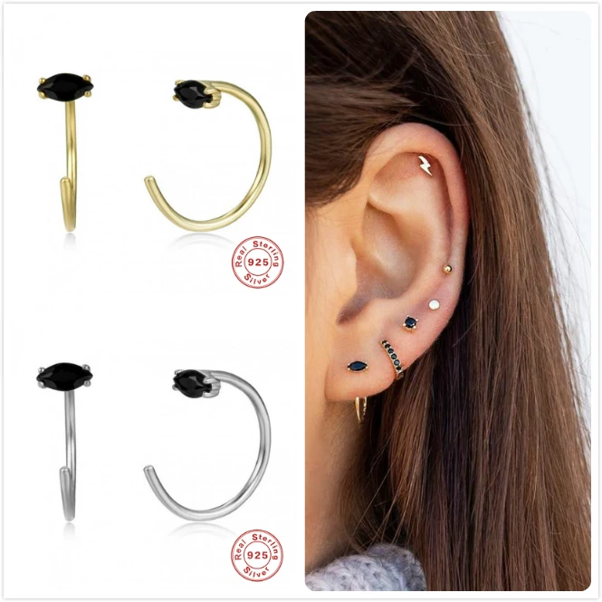 Настоящее серебро 925 серьги для женщин Золотые с цирконием в форме звезды девушек