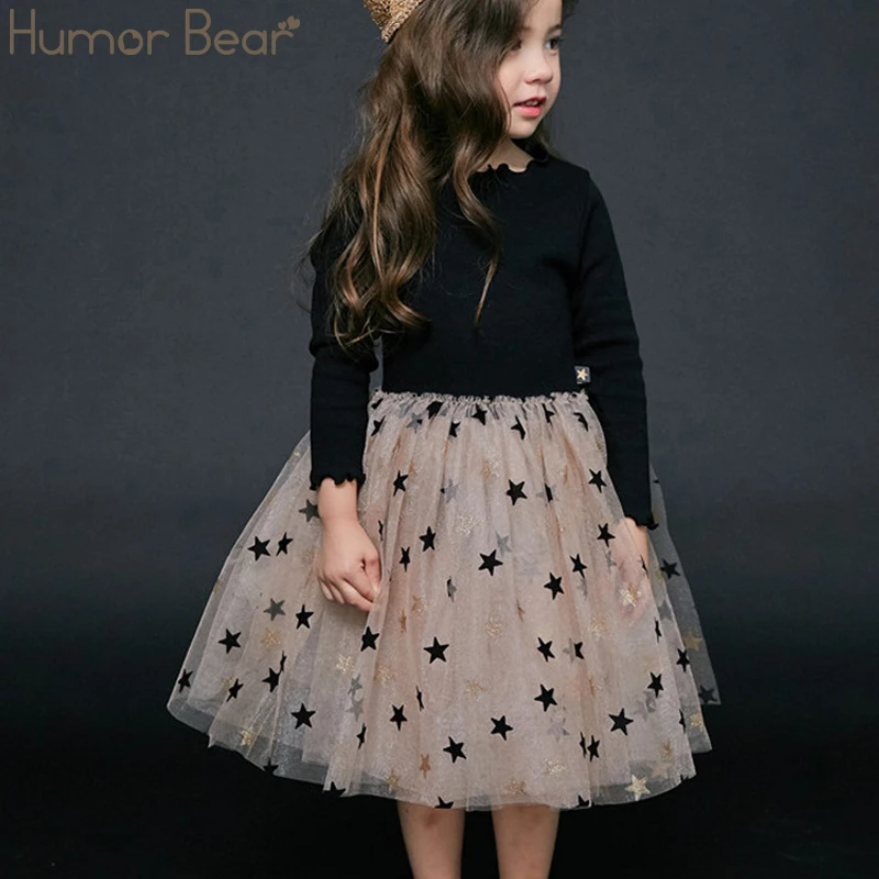 Humor Bear/ г. Платье для девочек детская одежда осенние платья принцессы с длинными рукавами и цветочным принтом для детей от 3 до 7 лет - Цвет: BZ732 black